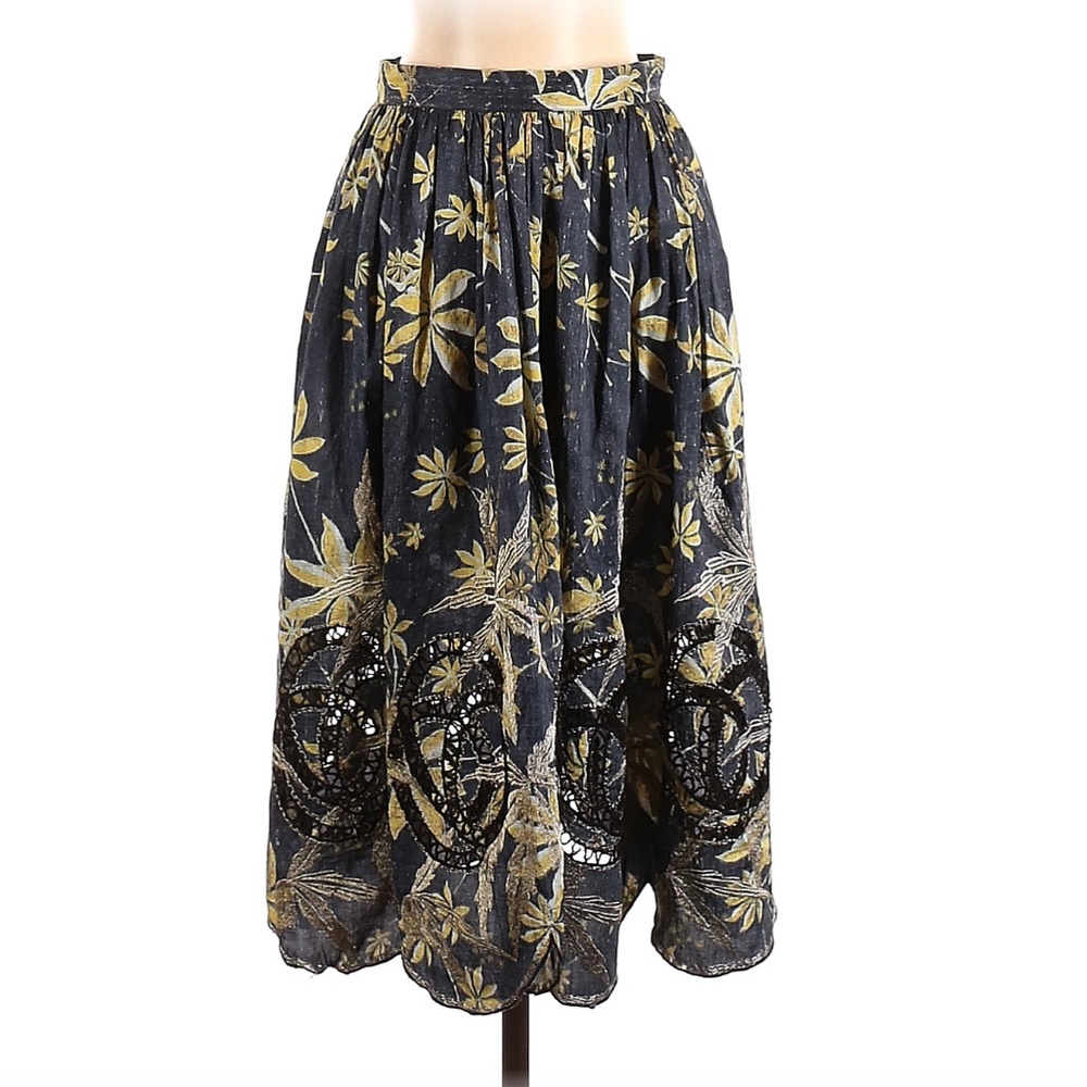 Suno Embroidered Floral Midi Skirt (Size 2)